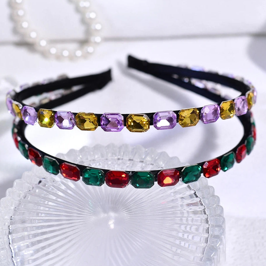Serre-tête fin avec strass multicolores élégant pour femme chic
