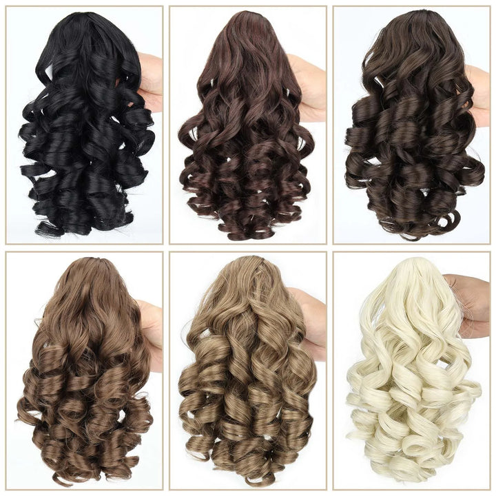 Extension de queue de cheval bouclée avec pince crabe, 35 cm