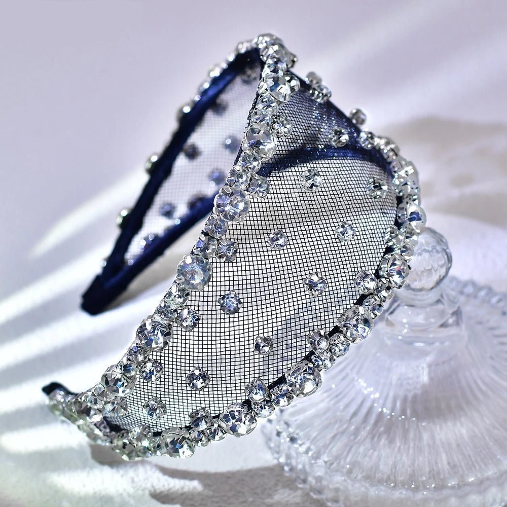 Serre-tête large avec strass et voile élégant pour femme