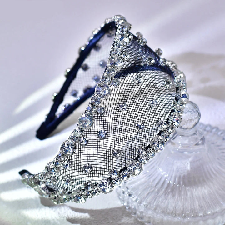 Serre-tête large avec strass et voile élégant pour femme