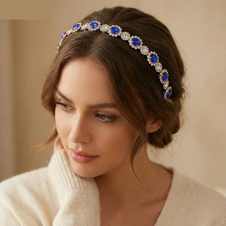 Serre-tête fin avec strass bleus élégant pour femme chic
