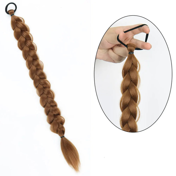 Extension Queue de Cheval Tressée avec Élastique – 60 cm, Postiche Tresse Longue