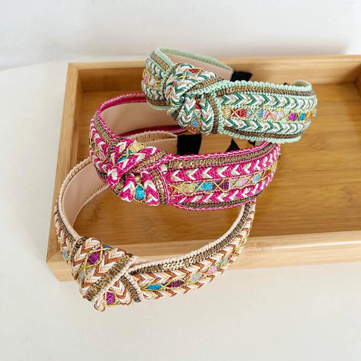Serre-tête bohème brodé femme multicolore – style ethnique chic tendance