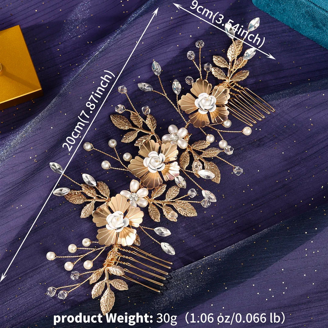 Peigne à cheveux de mariage à fleurs dorées