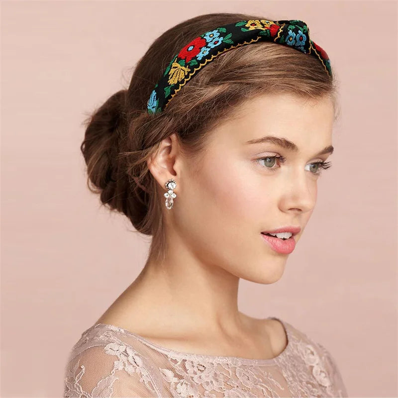 Serre-tête tissu bohème fleuri femme accessoire cheveux coloré