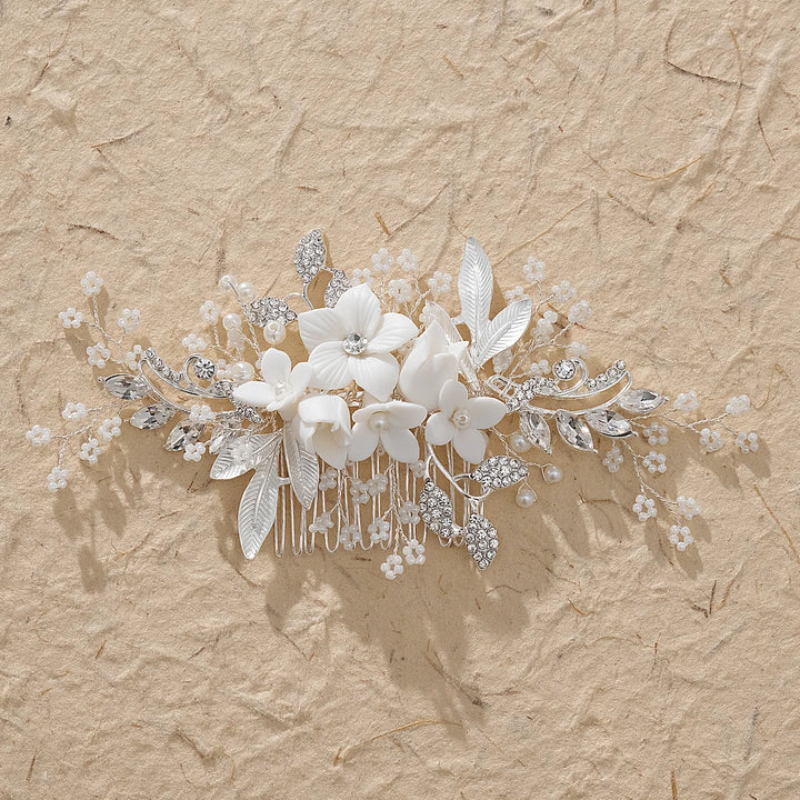 Peigne à cheveux de mariage avec fleurs et perles