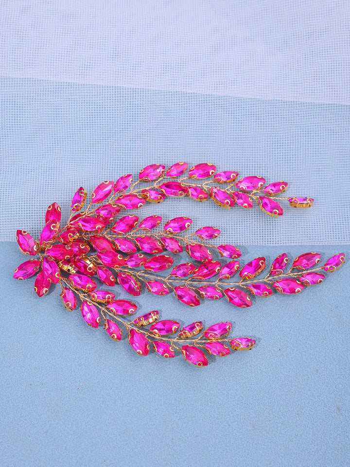 Peigne à cheveux argenté à cristaux rose pour cérémonie