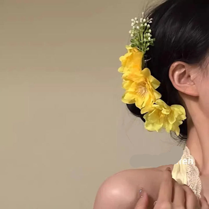 Peigne à Cheveux Fleurs Jaune pour Mariage Bohème - accessoire cheveux boho