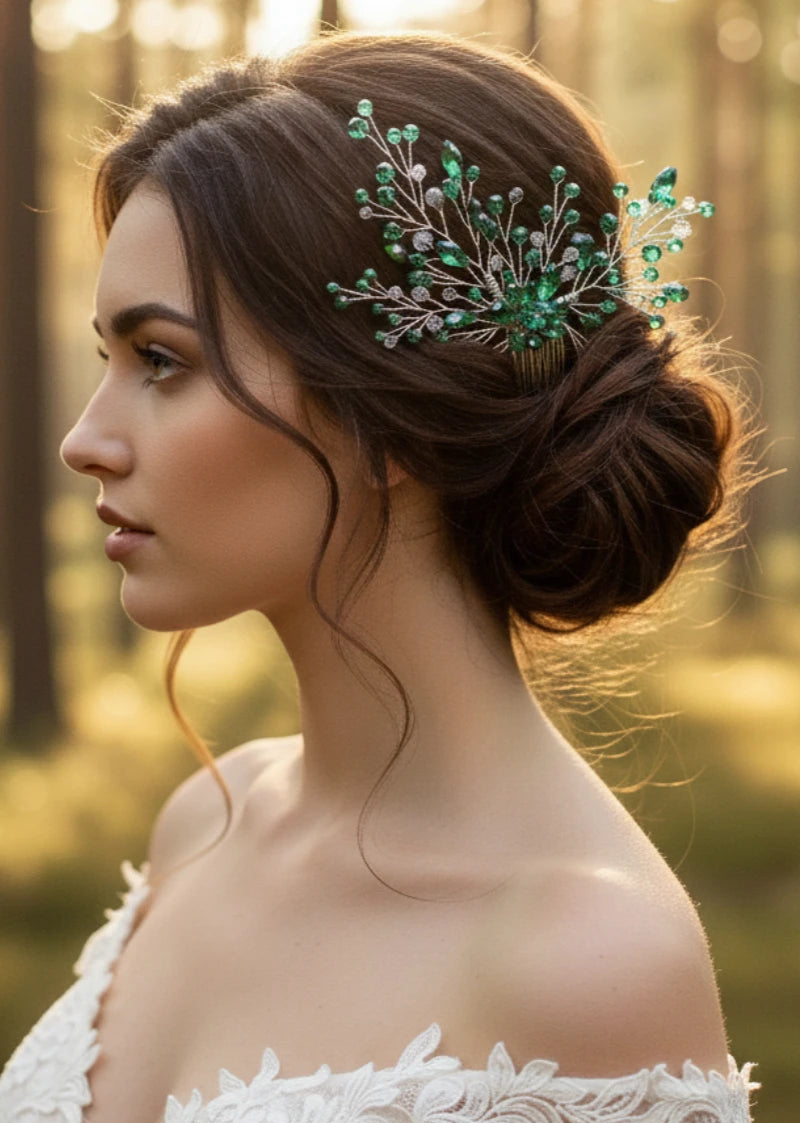 Peigne à cheveux vert émeraude pour chignon