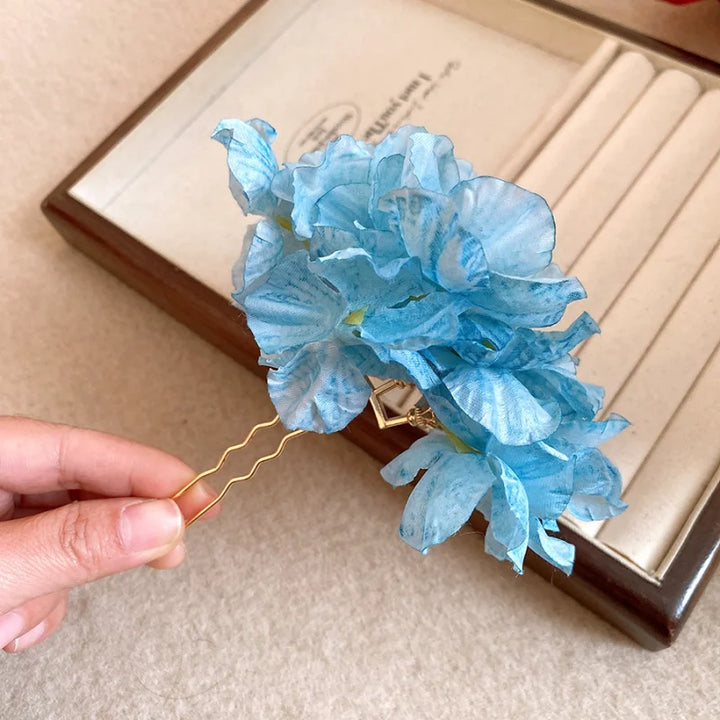 Épingle à cheveux fleurs bleu bohème