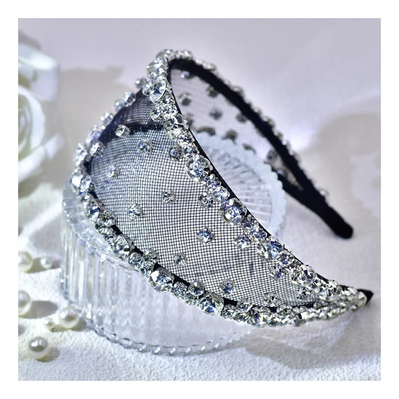 Serre-tête large avec strass et voile élégant pour femme
