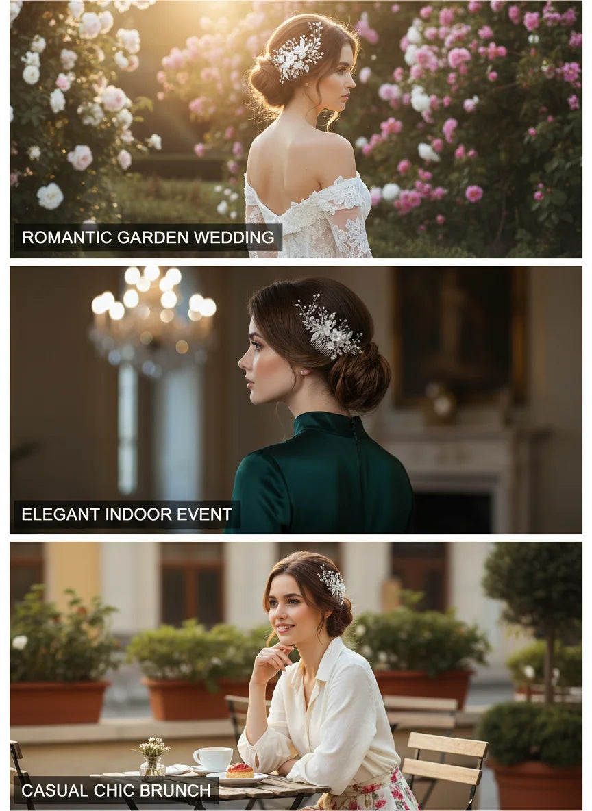 Peigne à cheveux de mariage avec fleurs et perles