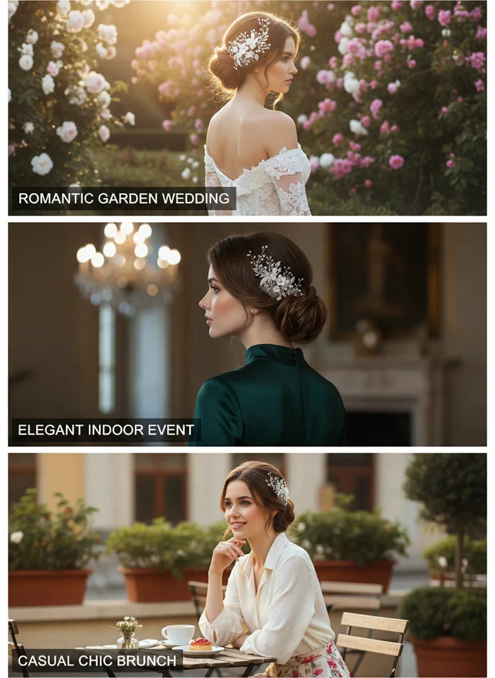 Peigne à cheveux de mariage avec fleurs et perles