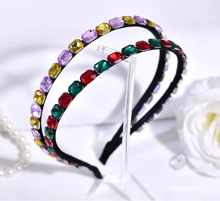 Serre-tête fin avec strass multicolores élégant pour femme chic