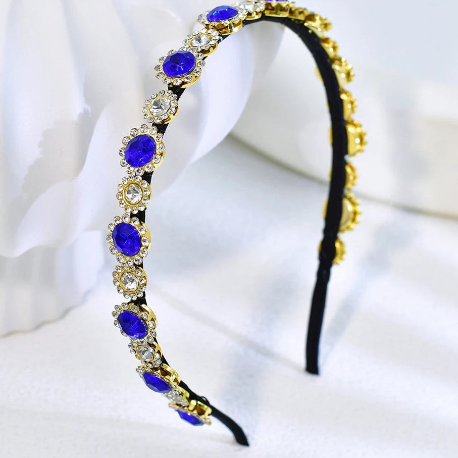 Serre-tête fin avec strass bleus élégant pour femme chic