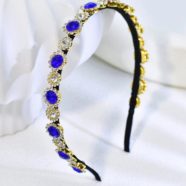 Serre-tête fin avec strass bleus élégant pour femme chic