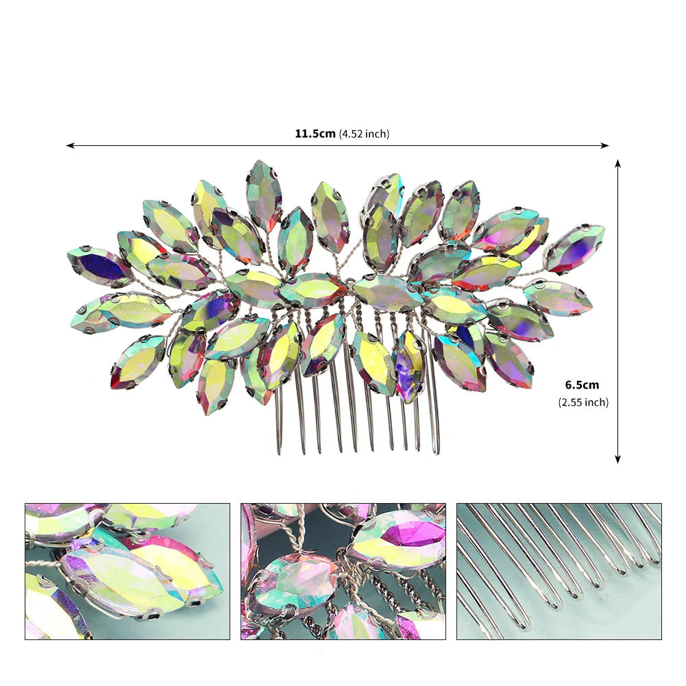 Peigne à cheveux irisé à cristaux multicolores pour cérémonie