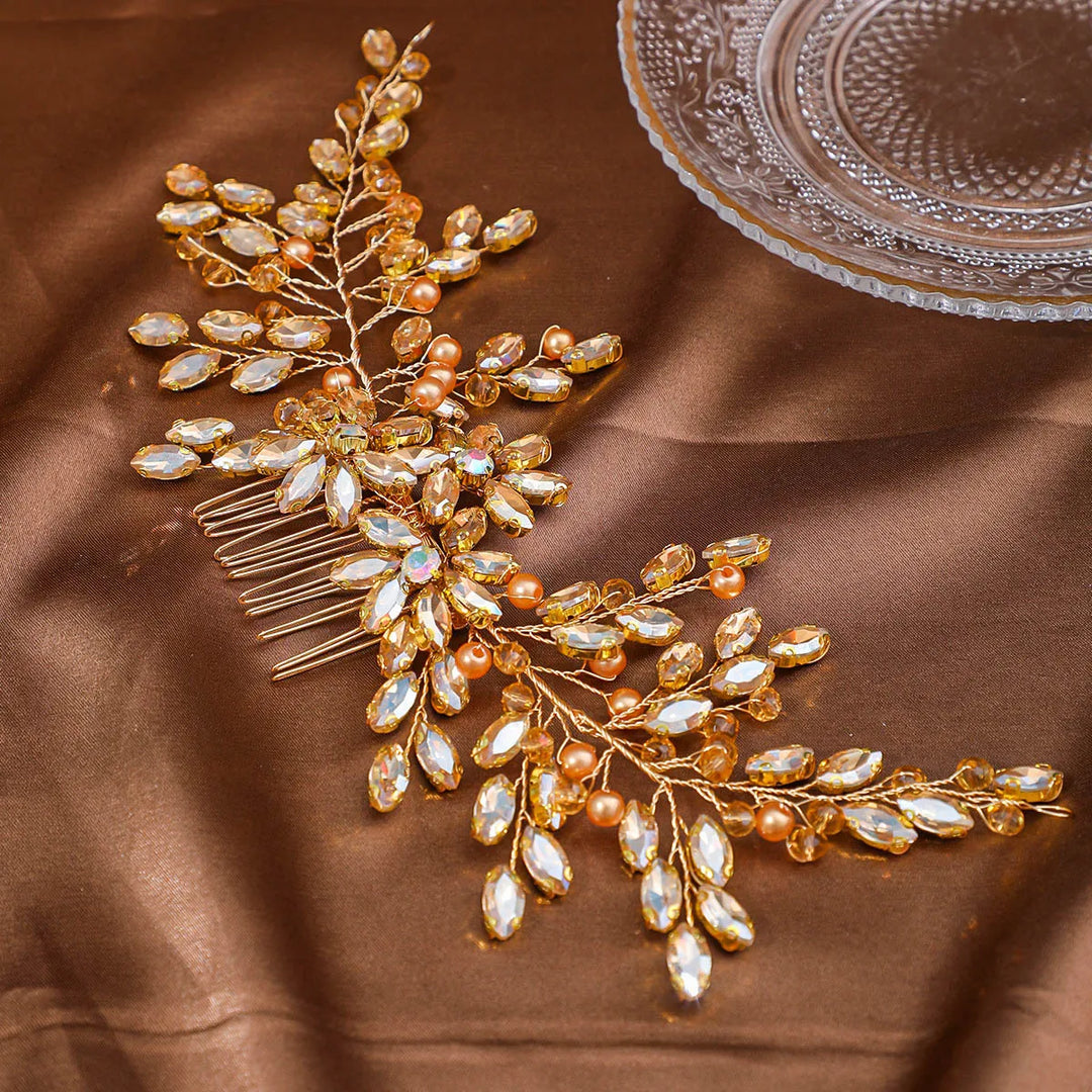 Peigne à Cheveux pour Mariage avec Strass – Accessoire Floral Élégant pour Chignon
