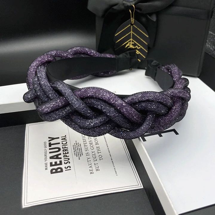 Serre-tête large tressé violet brillant pour femme chic