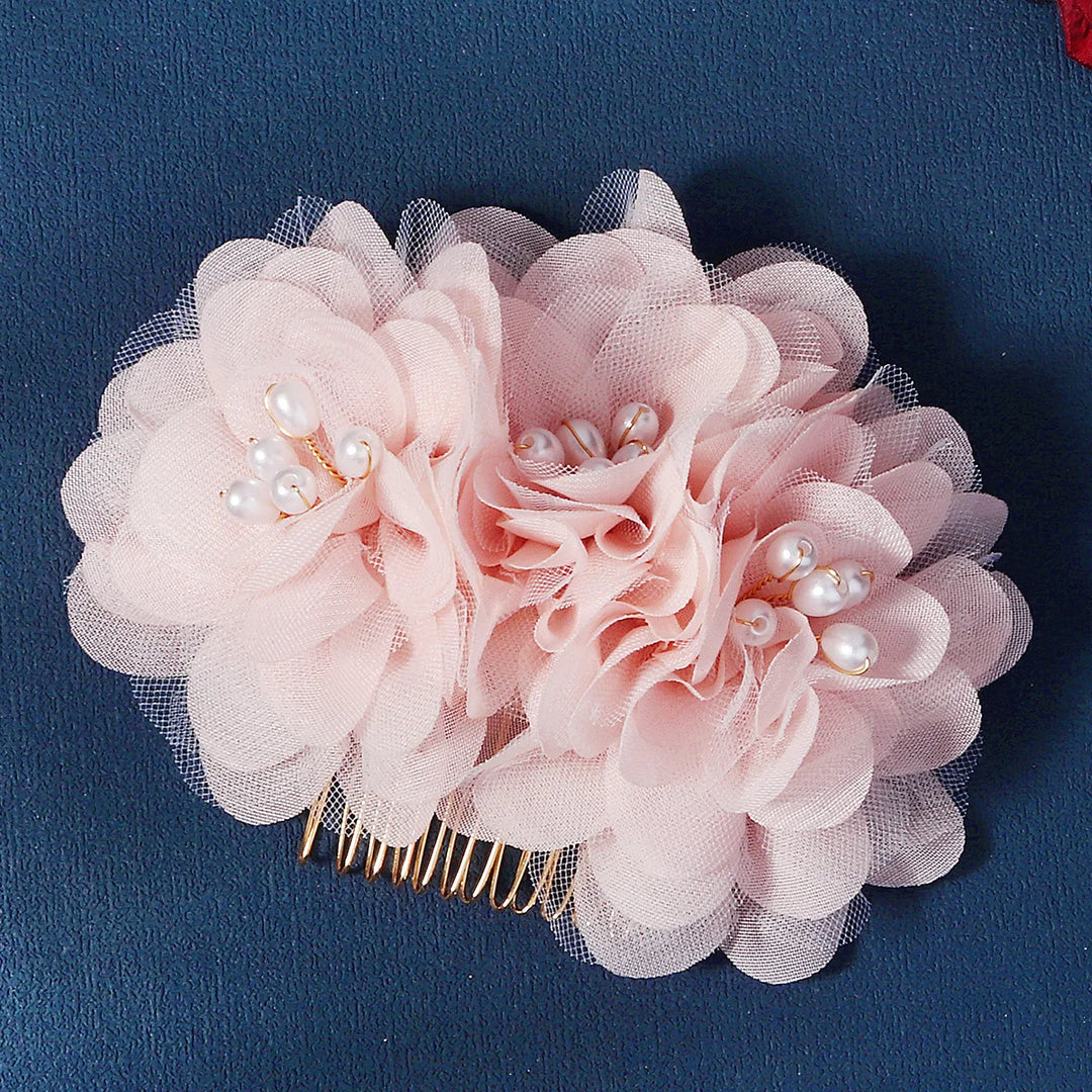 Peigne à Cheveux Fleurs en Tulle, Rose