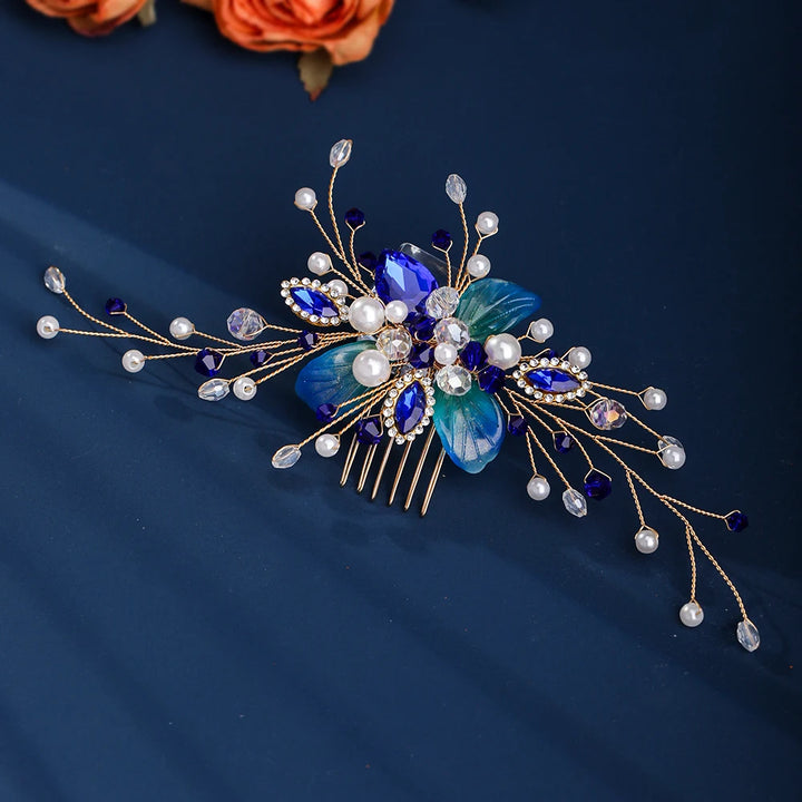 Peigne à cheveux bleu saphir pour cérémonie