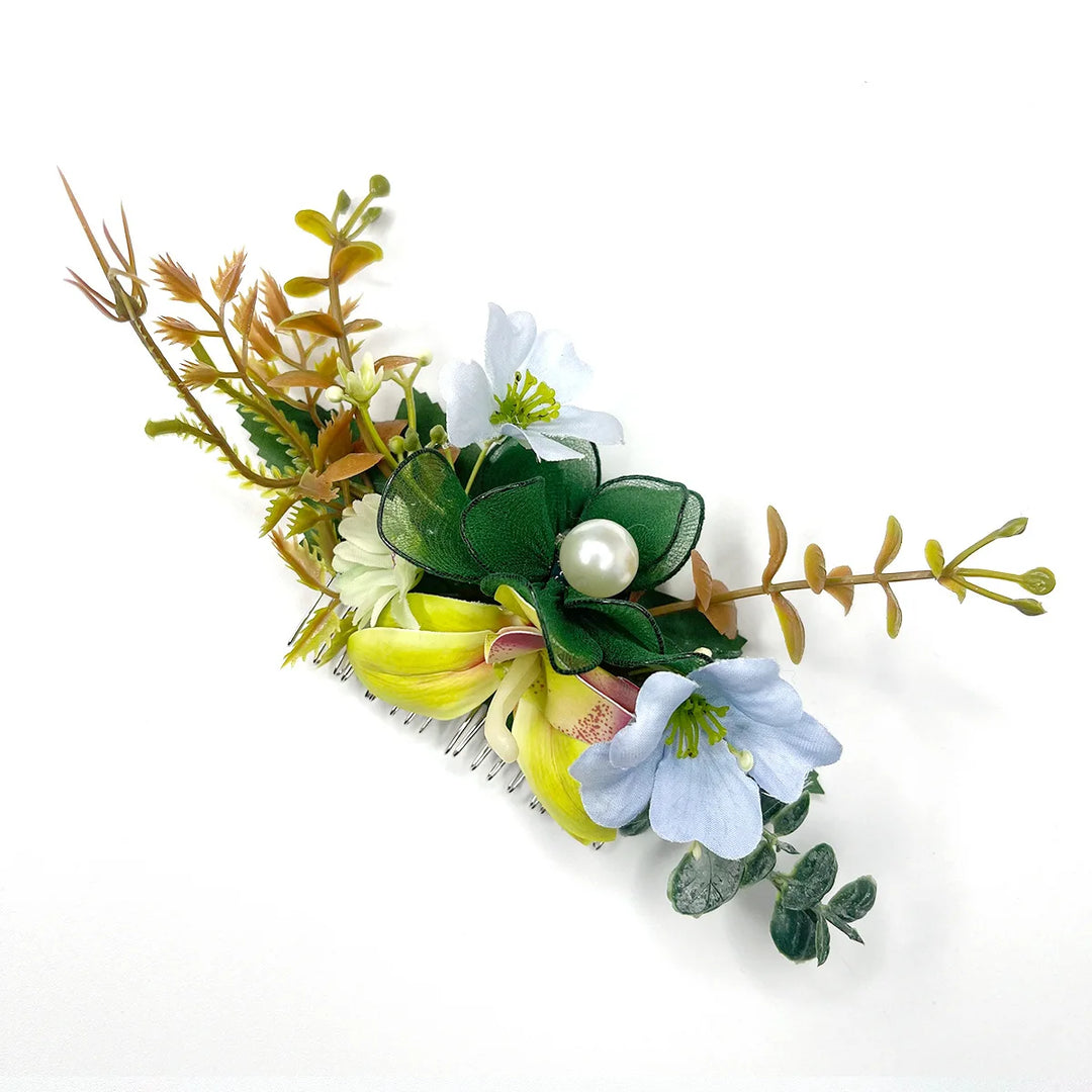 Peigne à Cheveux Fleurs Stabilisées bleu vert
