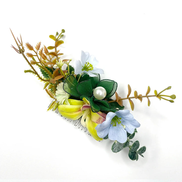 Peigne à Cheveux Fleurs Stabilisées bleu vert
