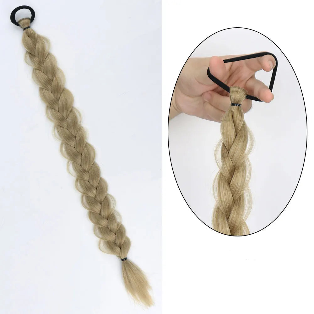 Extension Queue de Cheval Tressée avec Élastique – 60 cm, Postiche Tresse Longue