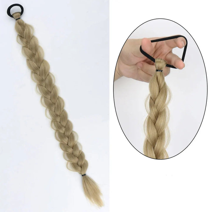 Extension Queue de Cheval Tressée avec Élastique – 60 cm, Postiche Tresse Longue