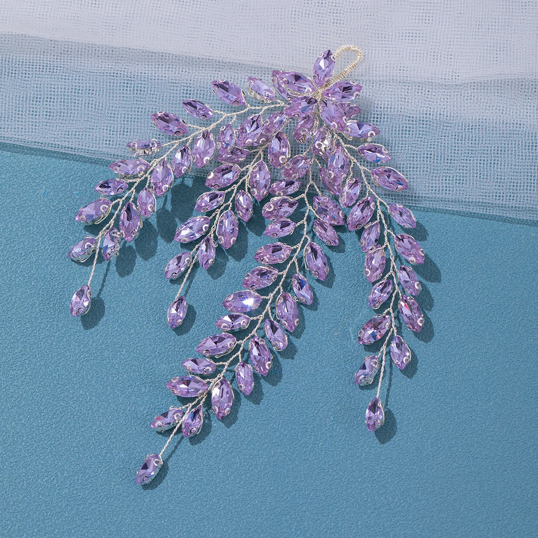Peigne à cheveux argenté à cristaux violet pour cérémonie