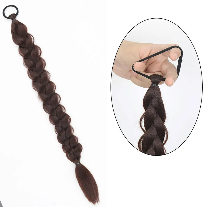 Extension Queue de Cheval Tressée avec Élastique – 60 cm, Postiche Tresse Longue