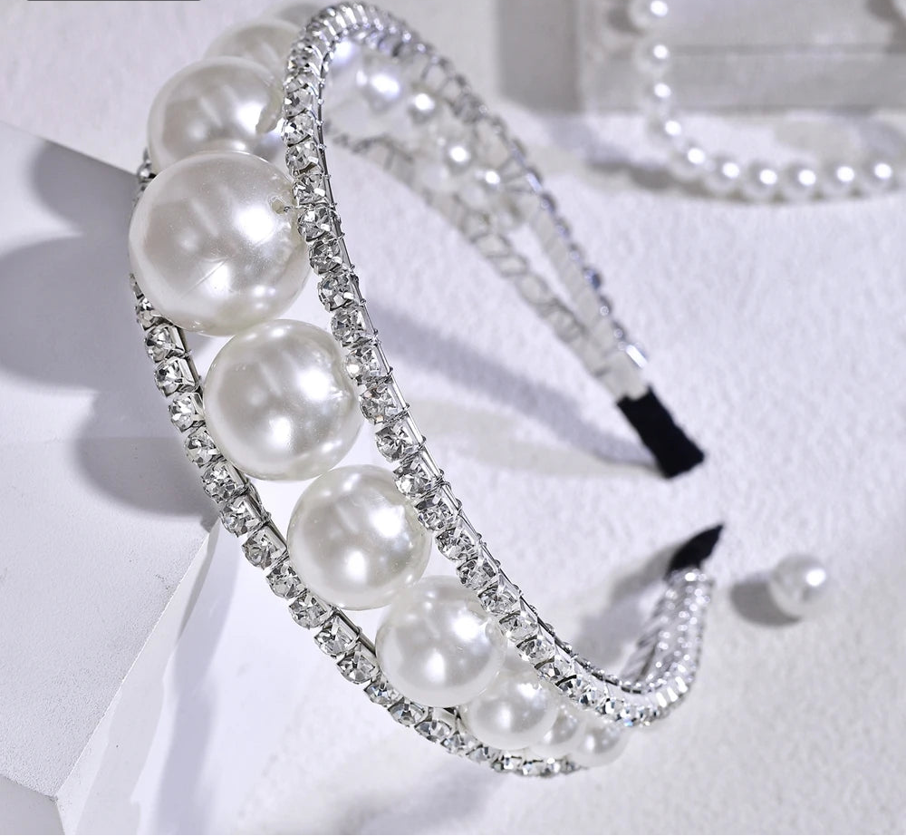 Serre-tête mariage luxe perles et strass accessoire cheveux femme élégant