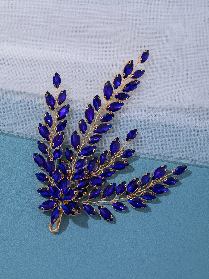 Peigne à cheveux argenté à cristaux bleu pour cérémonie