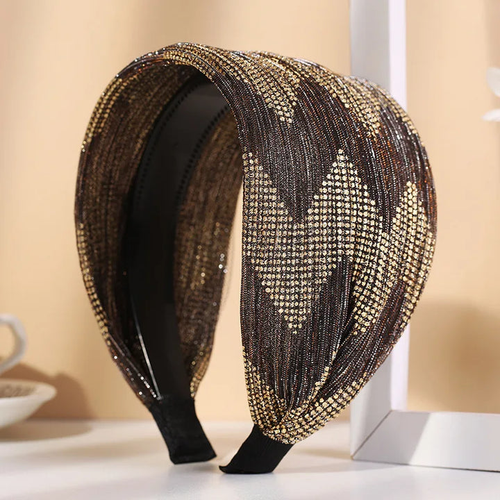 Serre-tête large tissu marron brillant femme accessoire cheveux chic