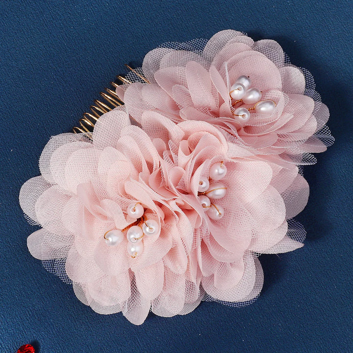 Peigne à Cheveux Fleurs en Tulle, Rose