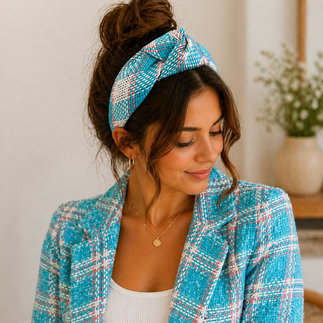 Serre-tête Tweed Coloré Femme – Bandeau Nœud Chic Multicolore