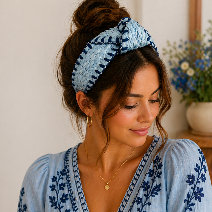 Serre-tête bohème en paille tressée pour femme – style naturel chic été