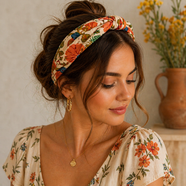 Serre-tête vintage fleuri pour femme élégant et tendance