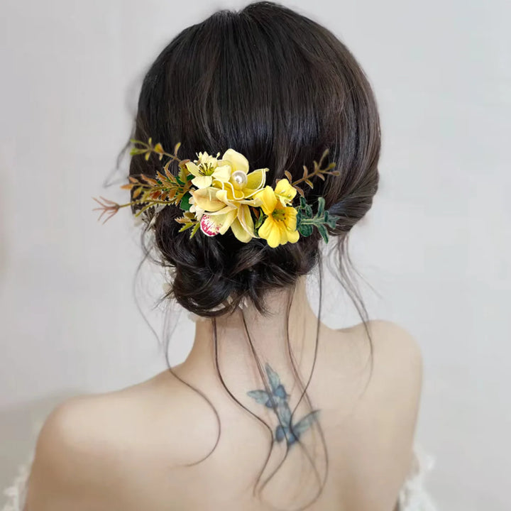 Peigne à Cheveux Fleurs Stabilisées Jaune
