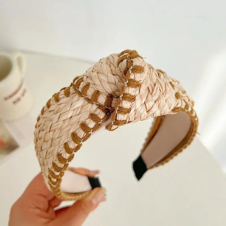 Serre-tête bohème en paille tressée pour femme – style naturel chic été