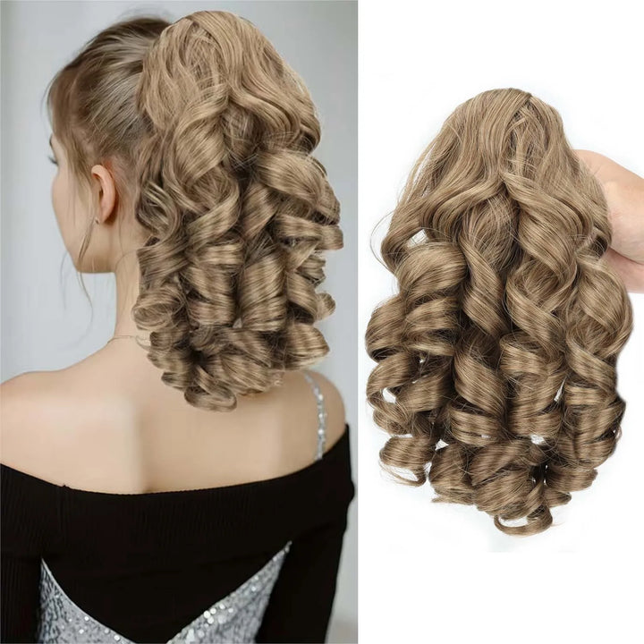 Extension de queue de cheval bouclée avec pince crabe, 35 cm