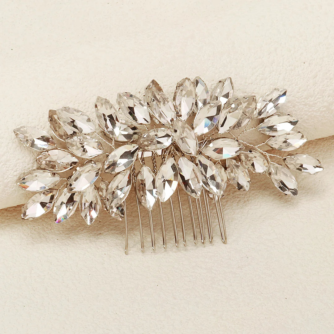 Peigne à cheveux irisé à cristaux blanc pour cérémonie