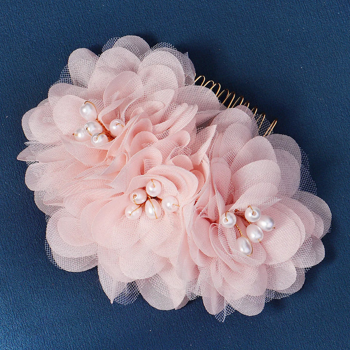 Peigne à Cheveux Fleurs en Tulle, Rose