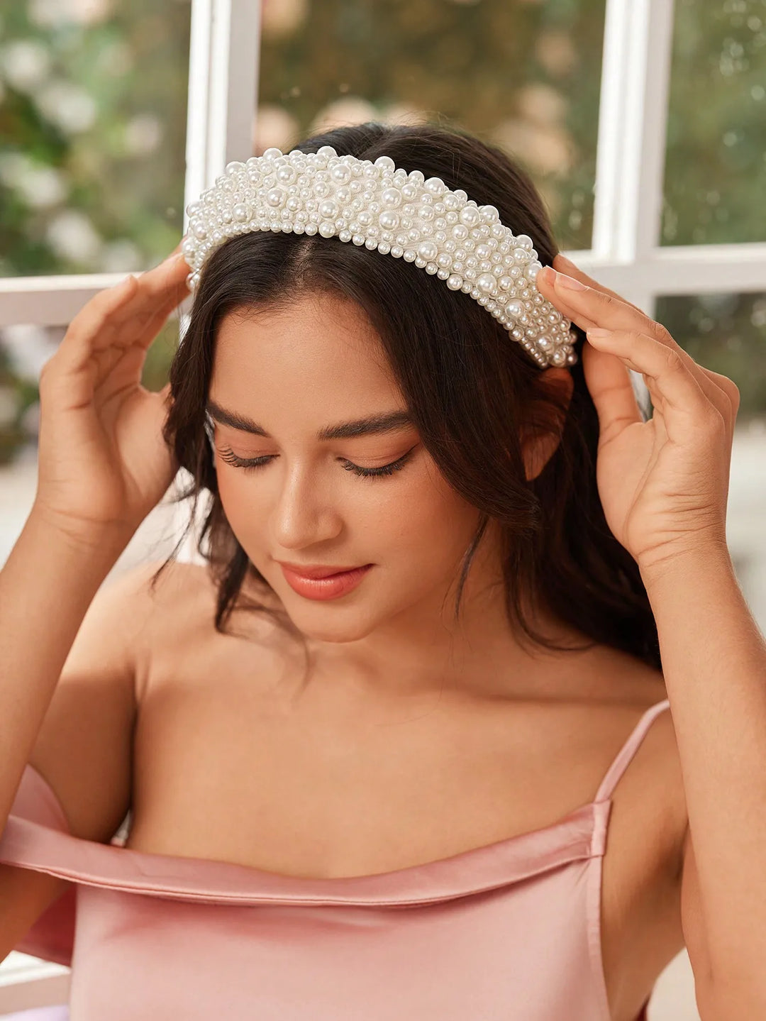 Serre-tête de mariage avec perles, large et élégant pour femme