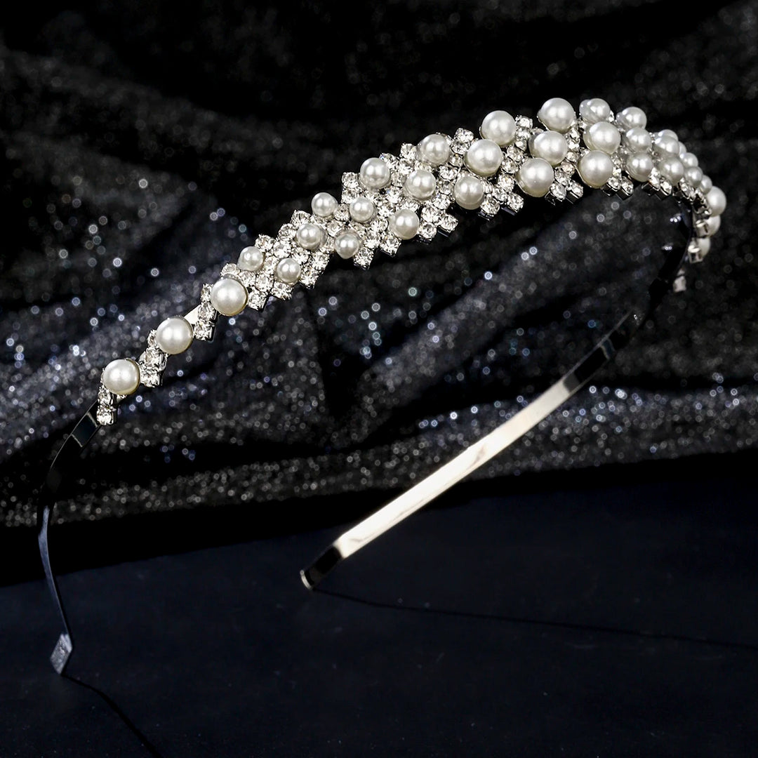 Serre-tête fin avec perles et strass élégant pour femme