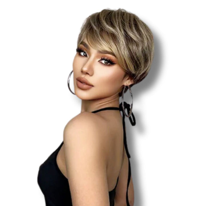 Perruque Courte Châtain Méché Lisse - Coupe Tendance