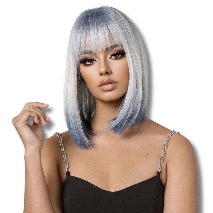 Perruque Courte Blanc Bleu Lisse - Style Fantaisie Unique