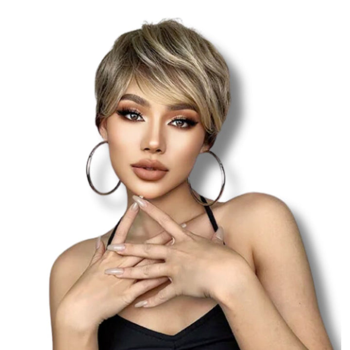 Perruque Courte Châtain Méché Lisse - Coupe Tendance