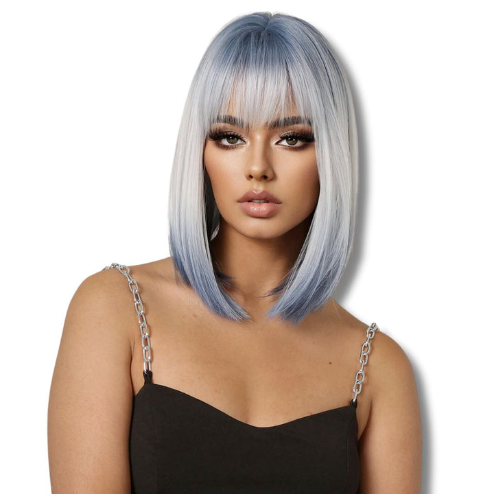 Perruque Courte Blanc Bleu Lisse - Style Fantaisie Unique