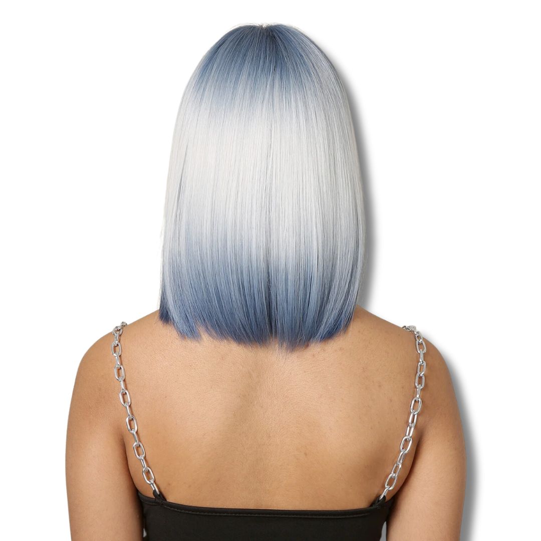 Perruque Courte Blanc Bleu Lisse - Style Fantaisie Unique